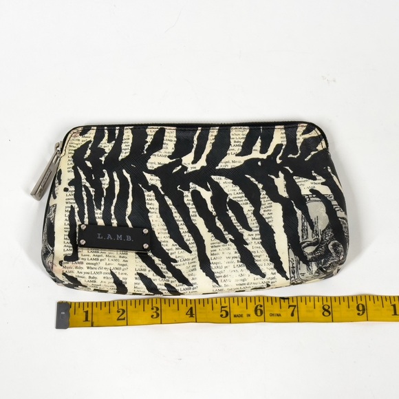 L.A.M.B. Gwen Stefani Black & White Zebra Newspaper Print Top Zip Cosmetic Bag - Picture 6 of 7